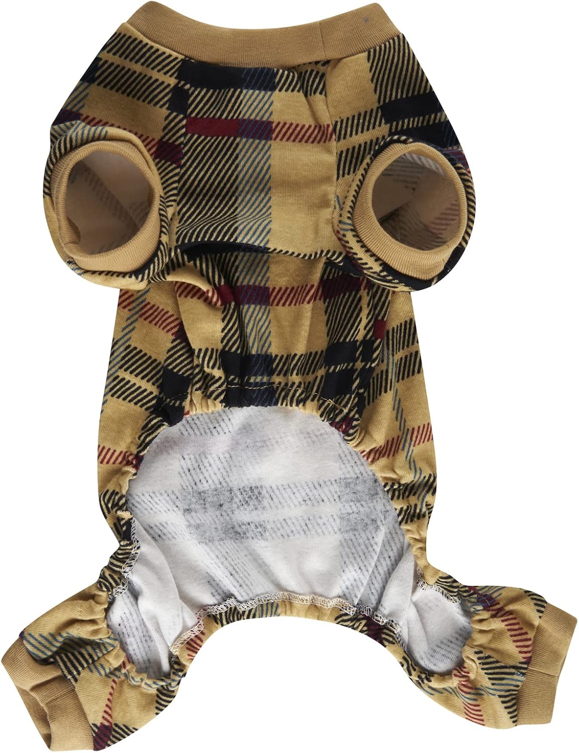 Beige Buffalo Plaid Christmas Clothes for Dogs Pajamas Onesie PJS, Back 23 XLarge